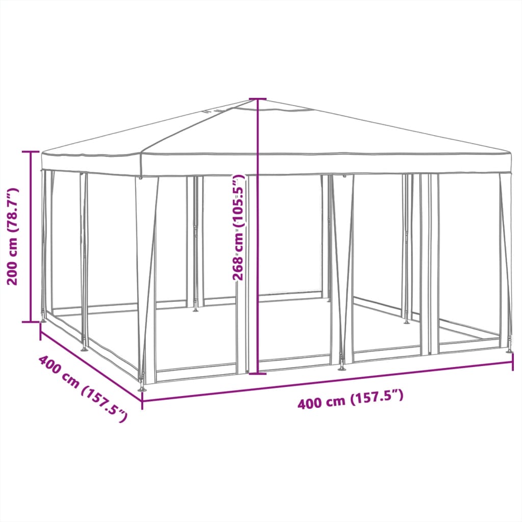 vidaXL Festtelt med 8 sidevegger av netting hvit 4x4 m HDPE