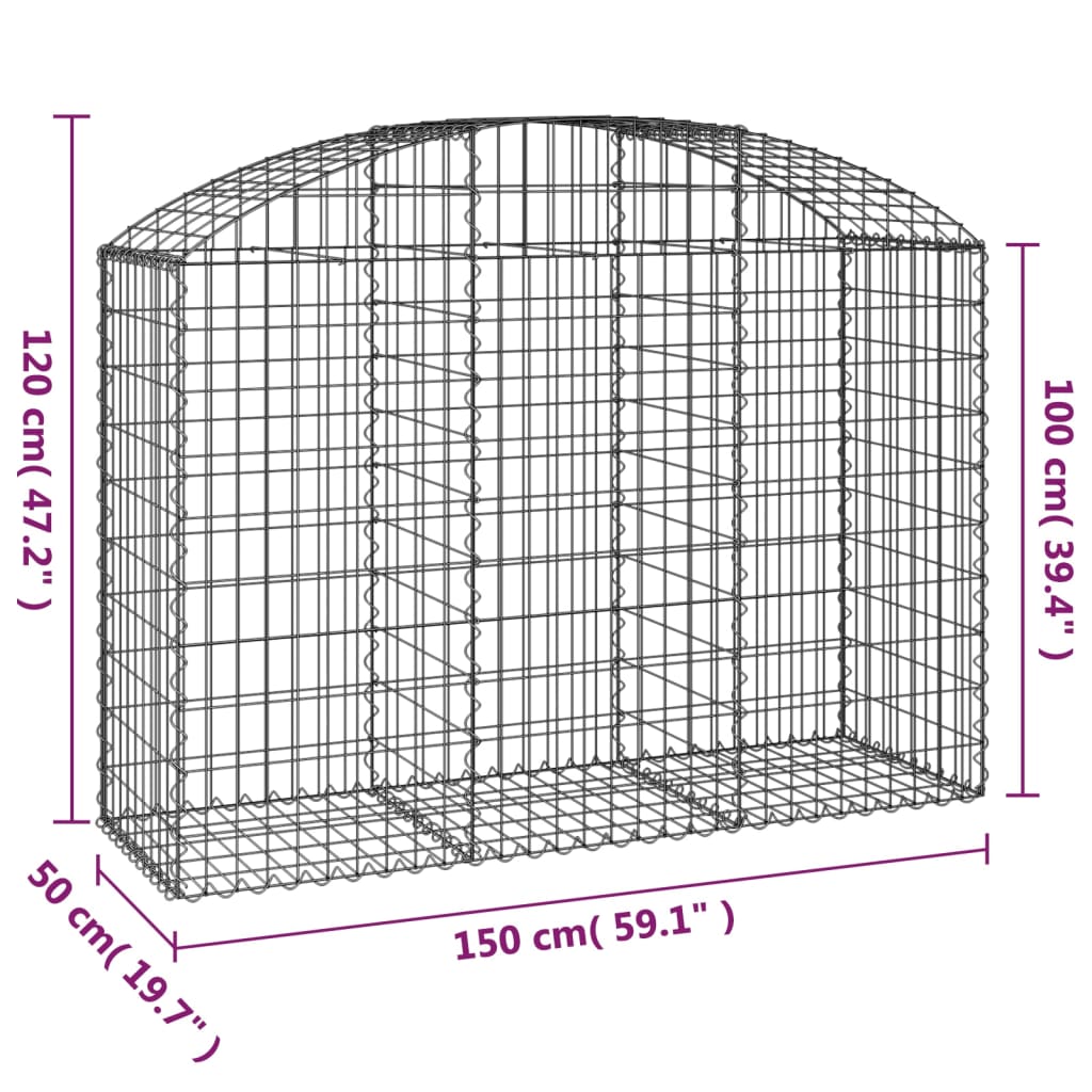 vidaXL Gabionkurv buet 150x50x100/120 cm galvanisert jern