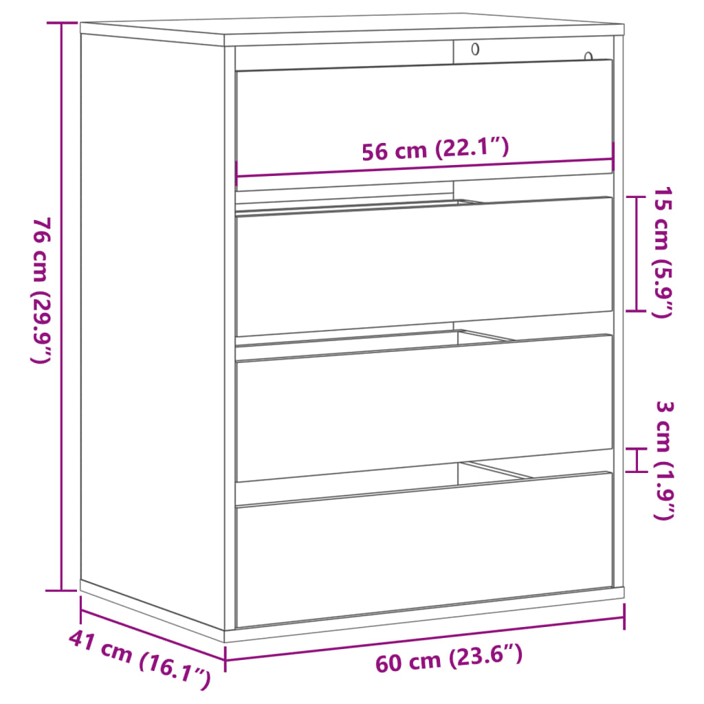 vidaXL Kommode hvit 60x41x76 cm konstruert tre