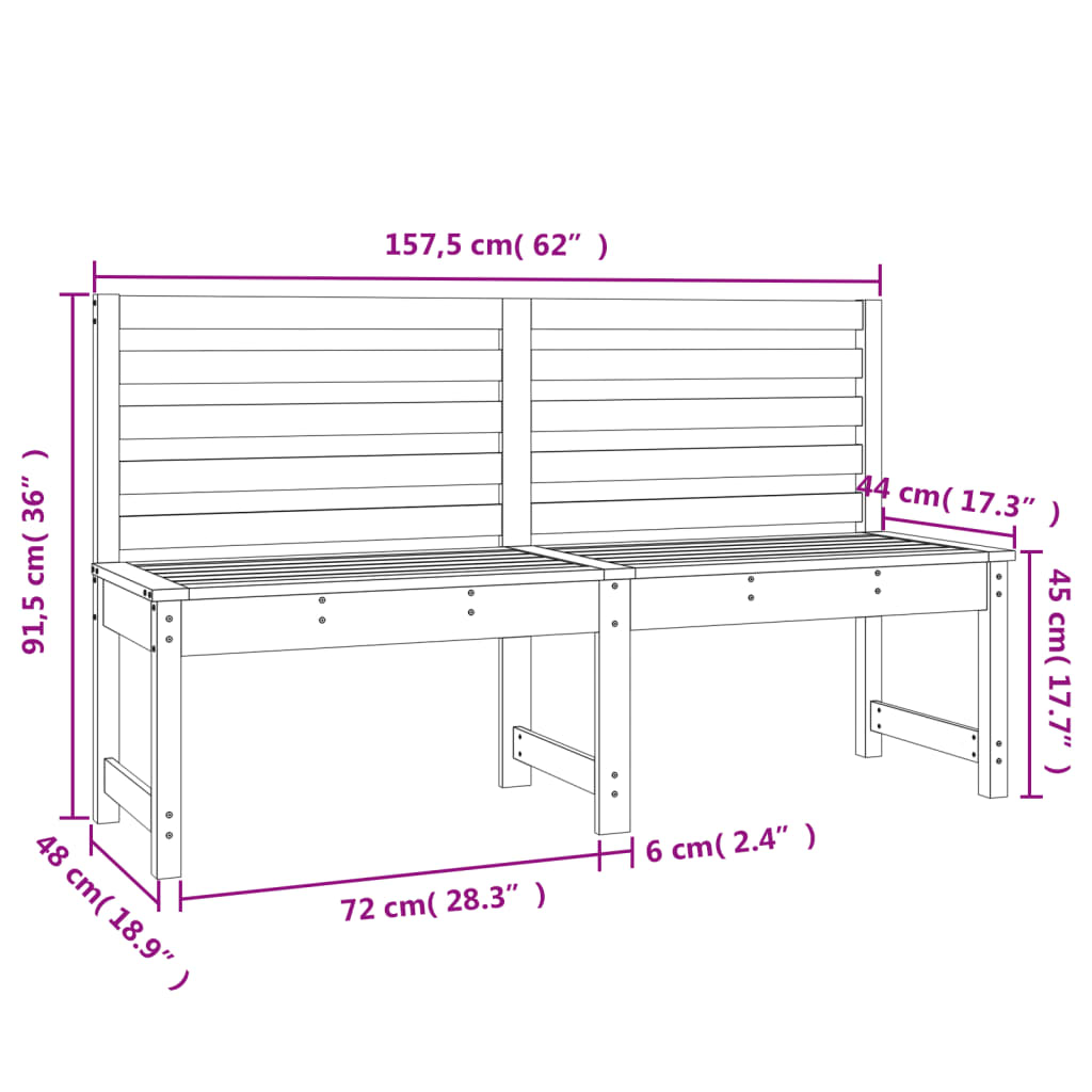 vidaXL Hagebenk 157,5 cm heltre furu