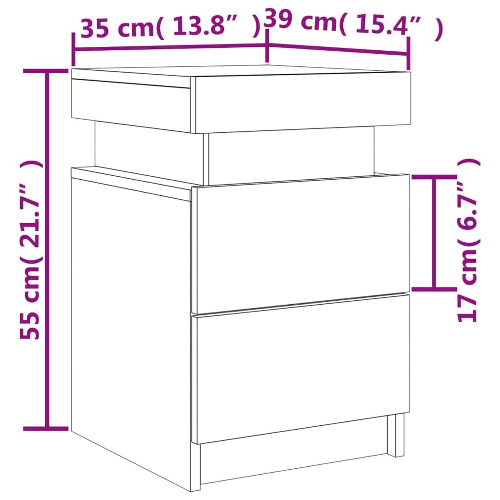 vidaXL Nattbord med LED 2 stk hvit 35x39x55 cm