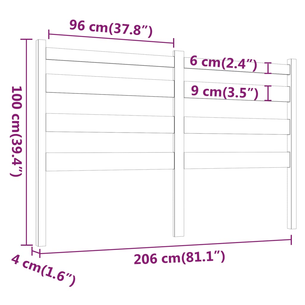 vidaXL Sengegavl hvit 206x4x100 cm heltre furu