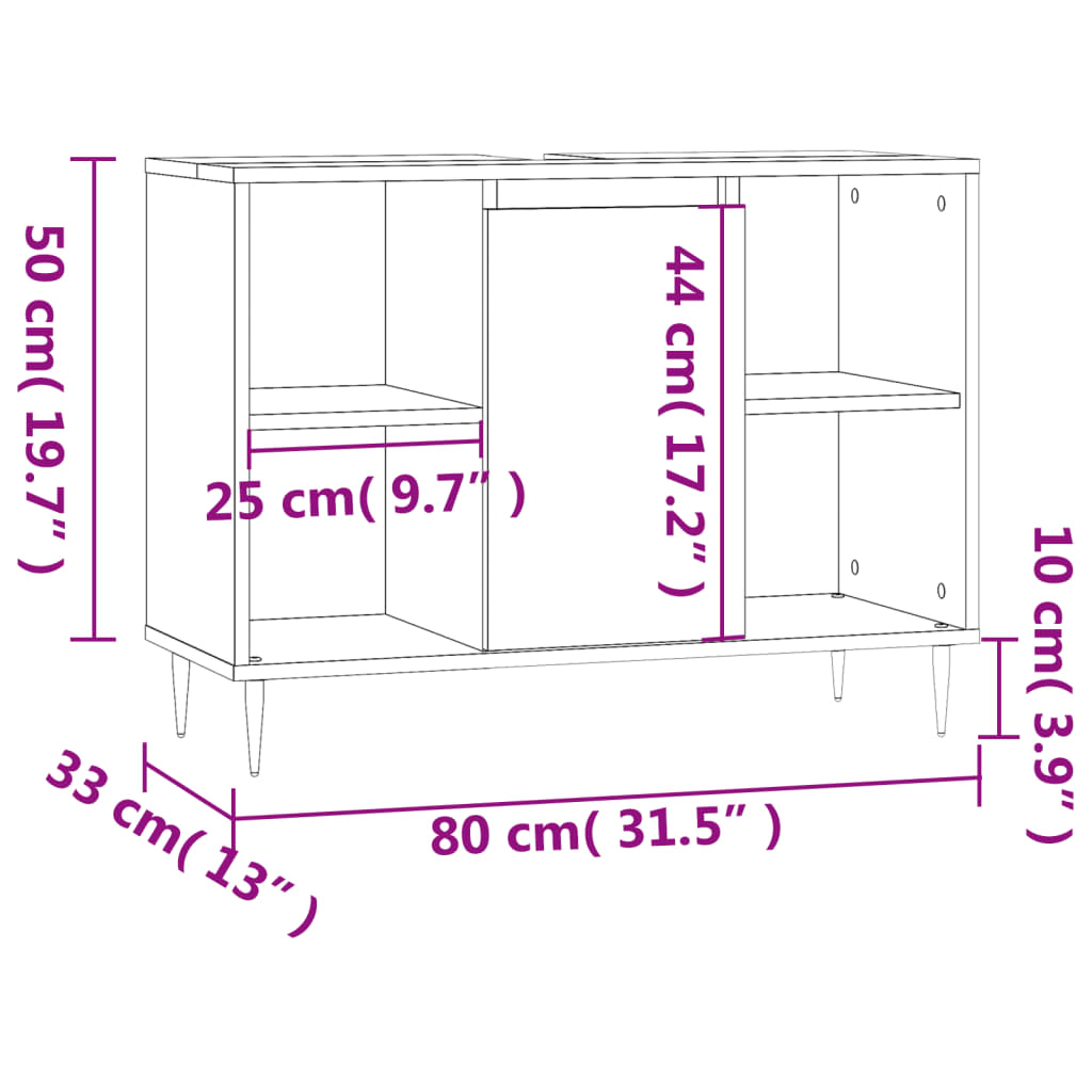 vidaXL Baderomsskap hvit 80x33x60 cm konstruert tre