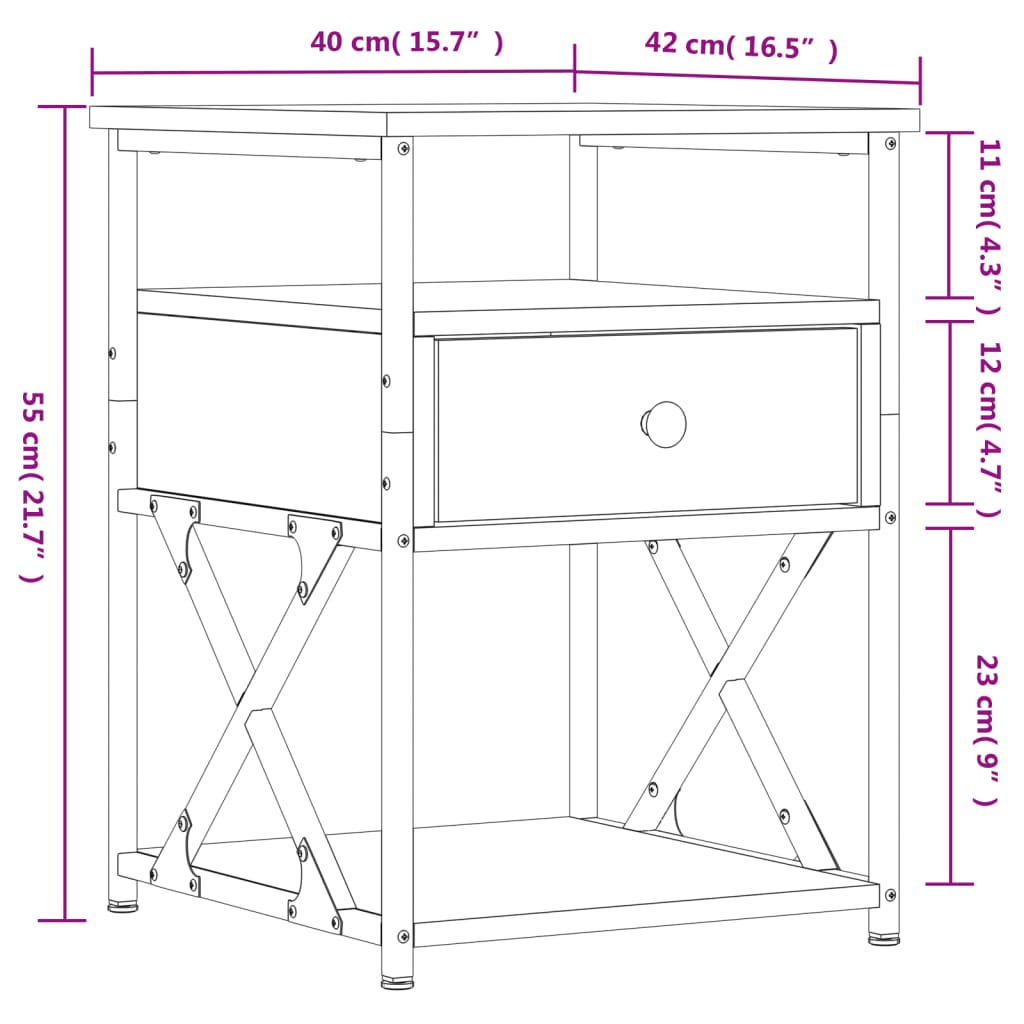 vidaXL Nattbord 2 stk sonoma eik 40x42x55 cm konstruert tre