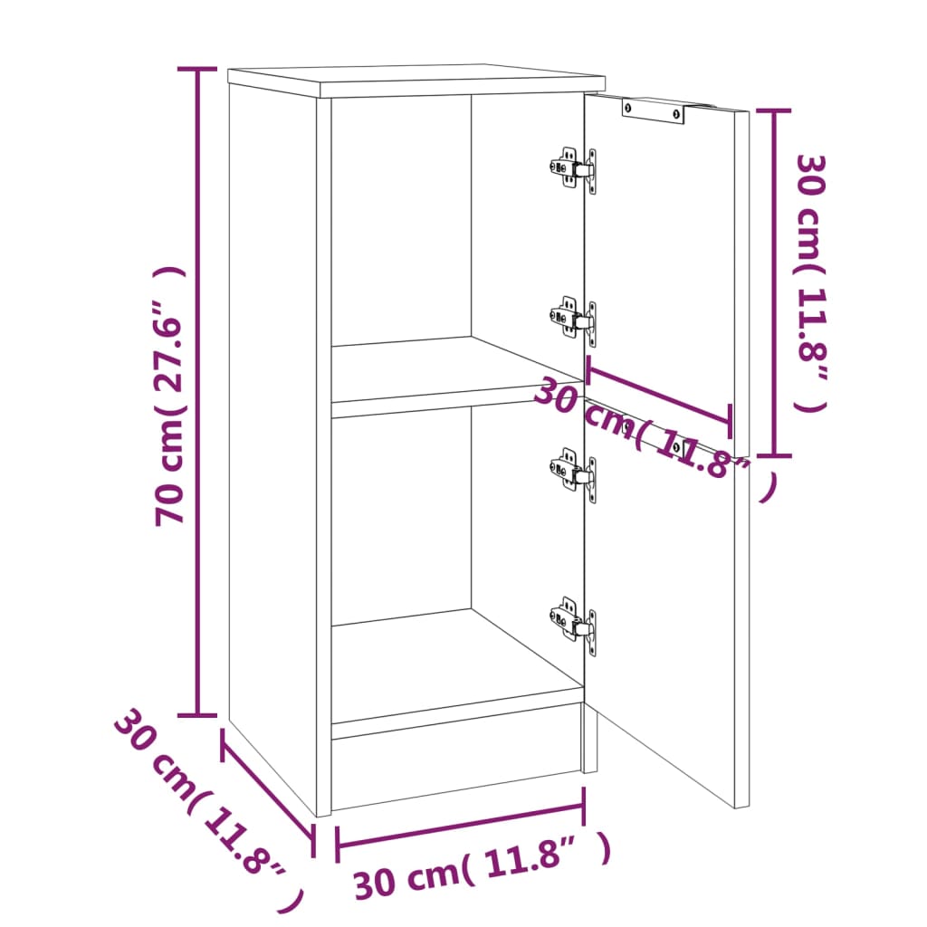 vidaXL Skjenk brun eik 30x30x70 cm konstruert tre