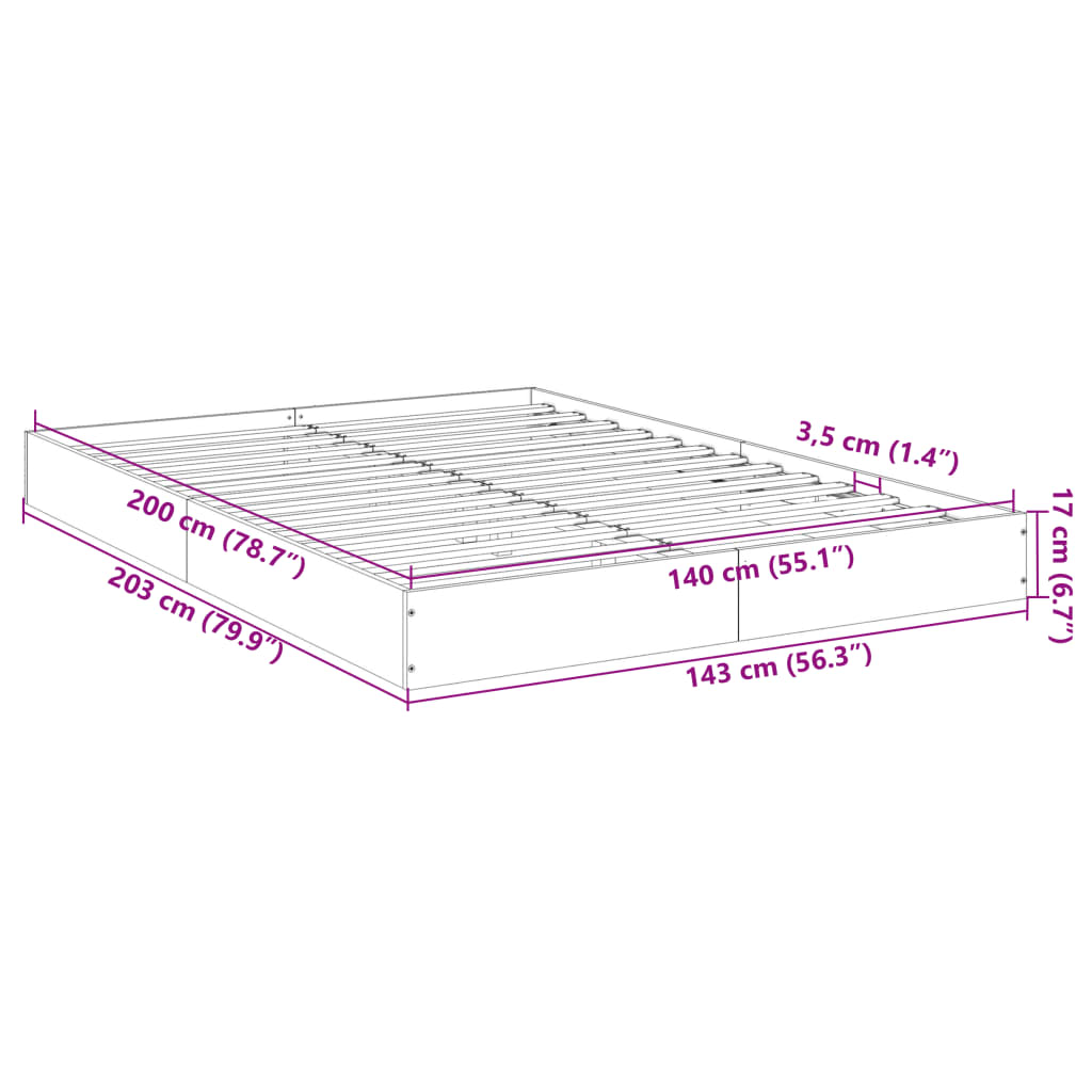 vidaXL Sengeramme uten madrass røkt eik 140x200 cm konstruert tre