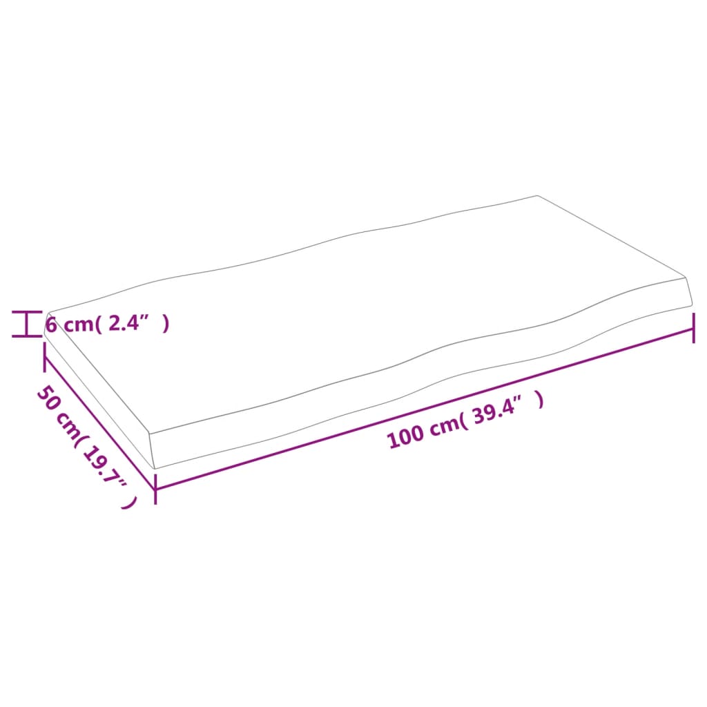 vidaXL Bordplate 100x50x(2-6) cm ubehandlet heltre eik naturlig kant