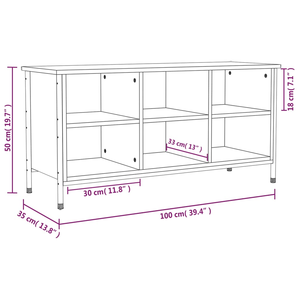 vidaXL Skoskap sonoma eik 100x35x50 cm konstruert tre