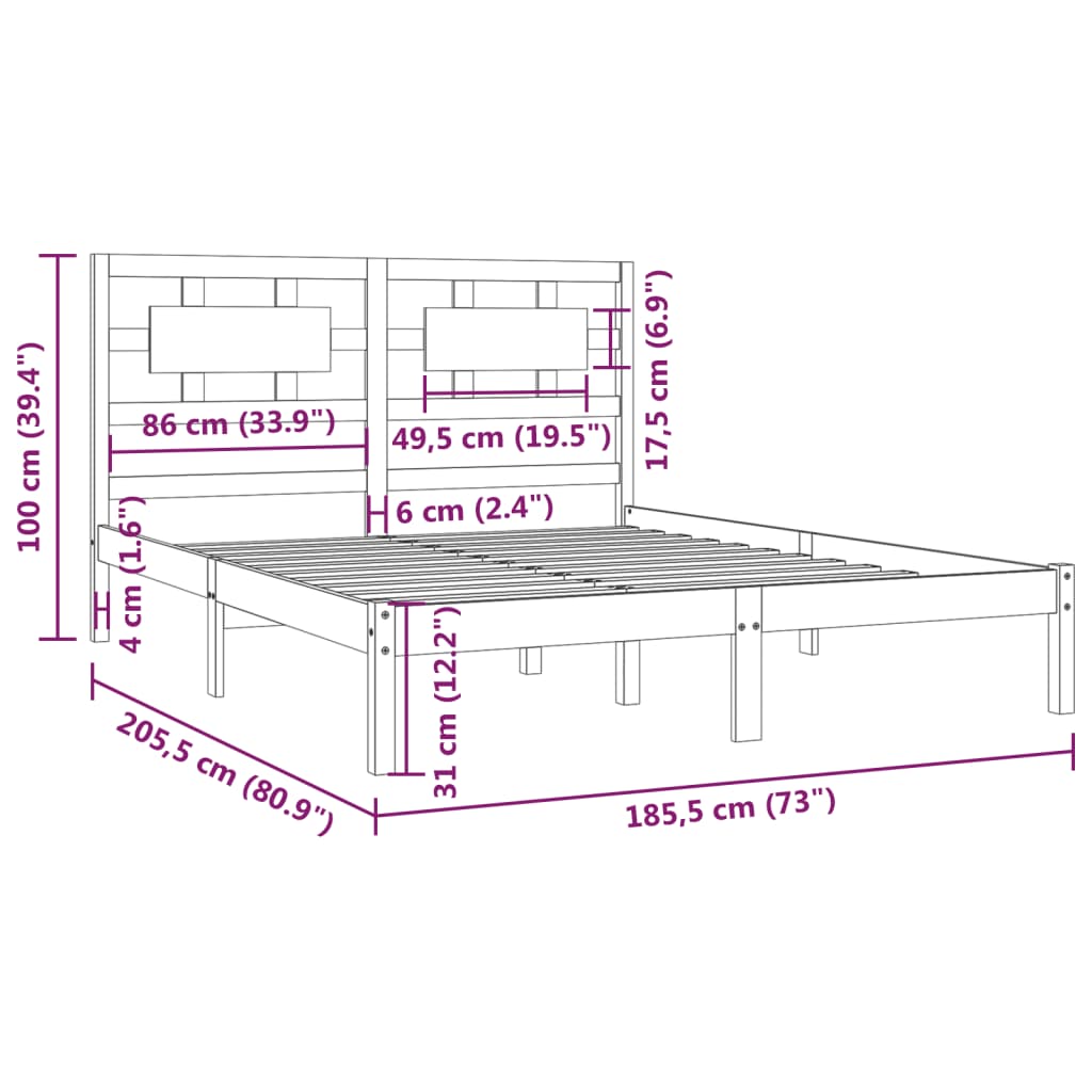 vidaXL Sengeramme grå heltre furu 180x200 cm Super King