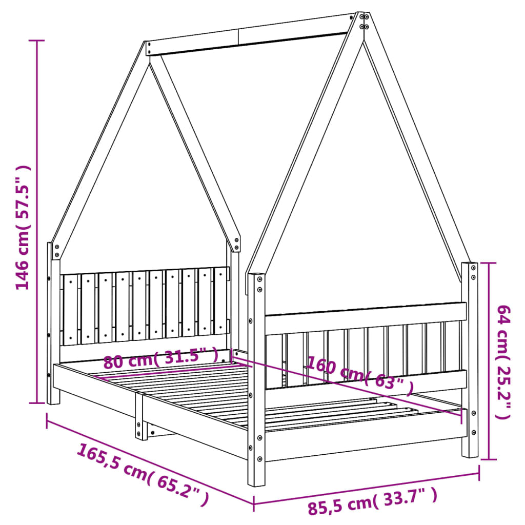 vidaXL Barnesengeramme hvit 80x160 cm heltre furu