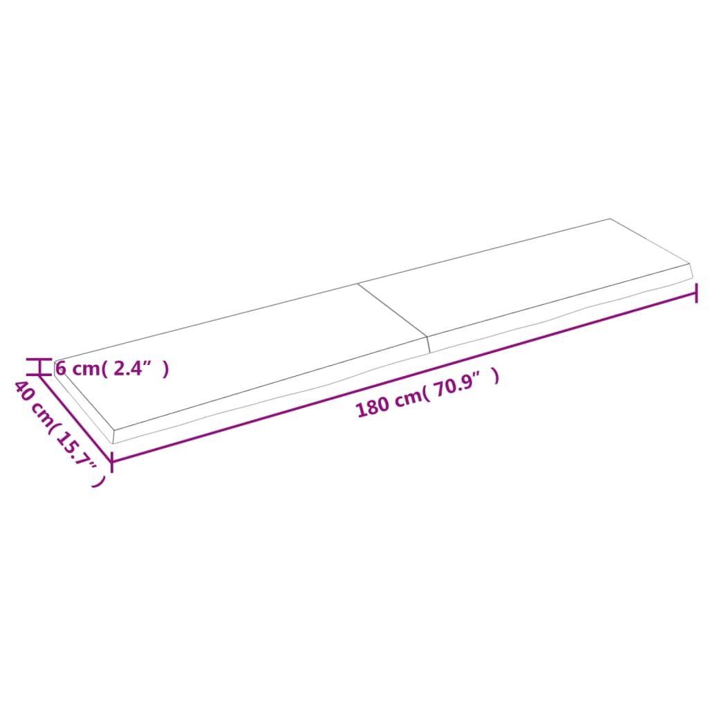 vidaXL Benkeplate til bad 180x40x(2-6) cm ubehandlet heltre