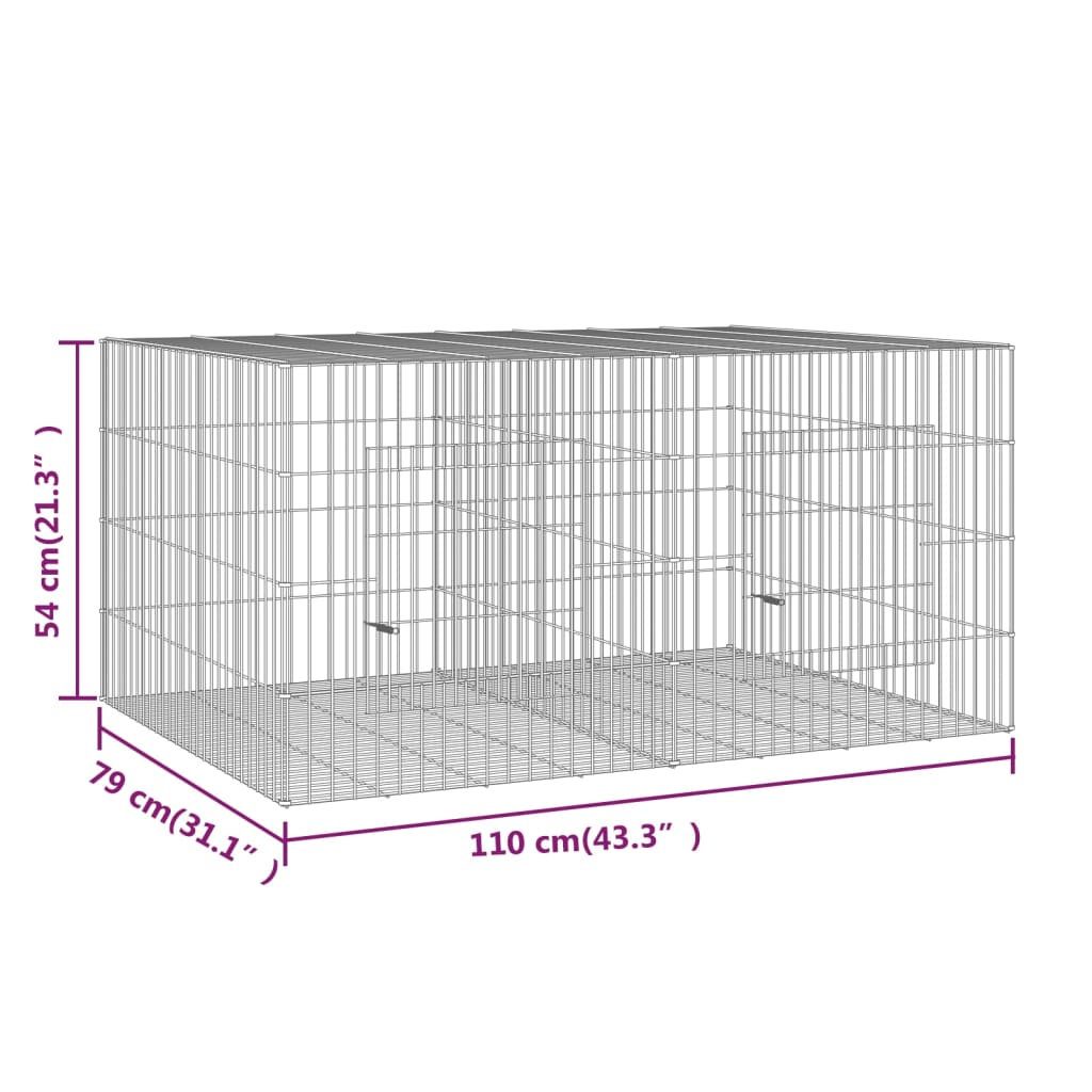 vidaXL Kaninbur med 2 paneler 110x79x54 cm galvanisert jern