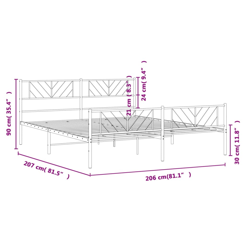 vidaXL Sengeramme i metall med hode- og fotgavl svart 200x200 cm