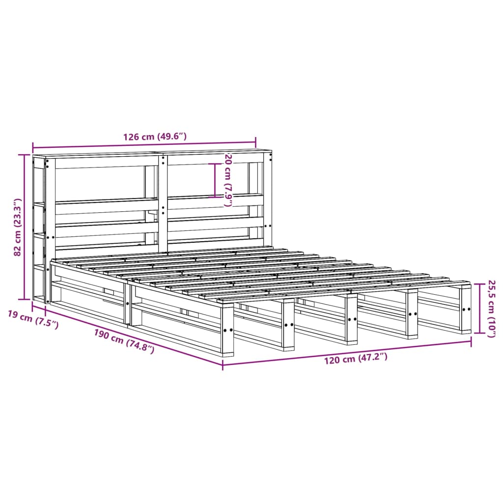 vidaXL Sengeramme uten madrass hvit 120x190 cm heltre furu