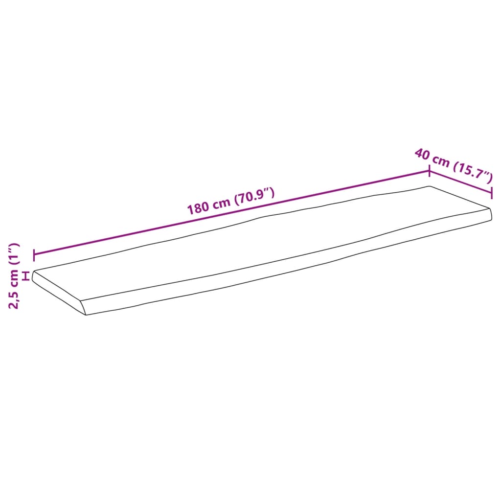 vidaXL Bordplate 180x40x2,5 cm naturlig kant heltre mango