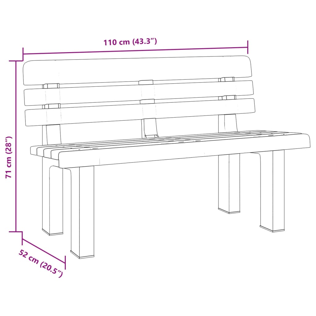 vidaXL Hagebenk antrasitt 110x52x71 cm polypropylen