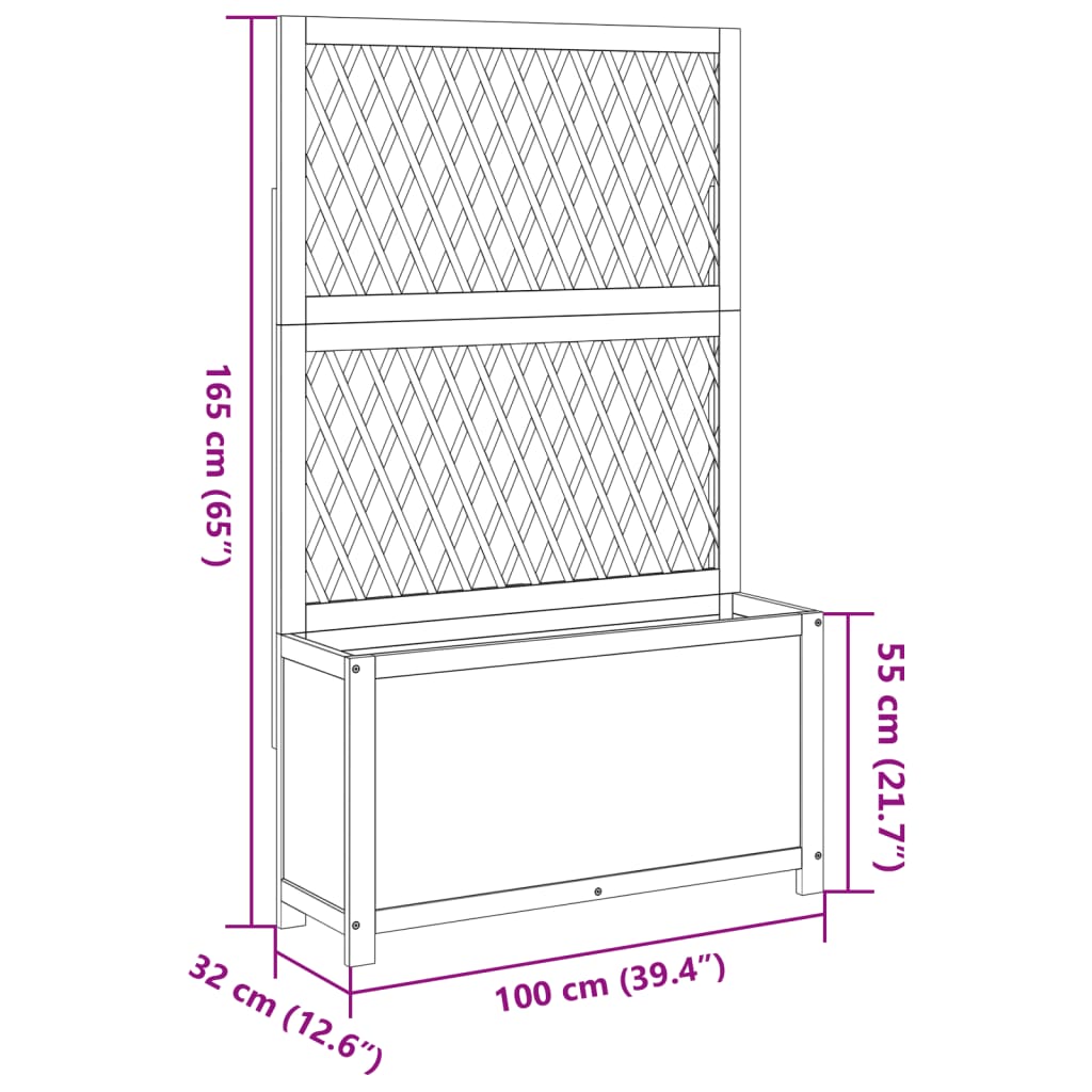 vidaXL Plantekasse med espalier 100x32x165 cm heltre akasie