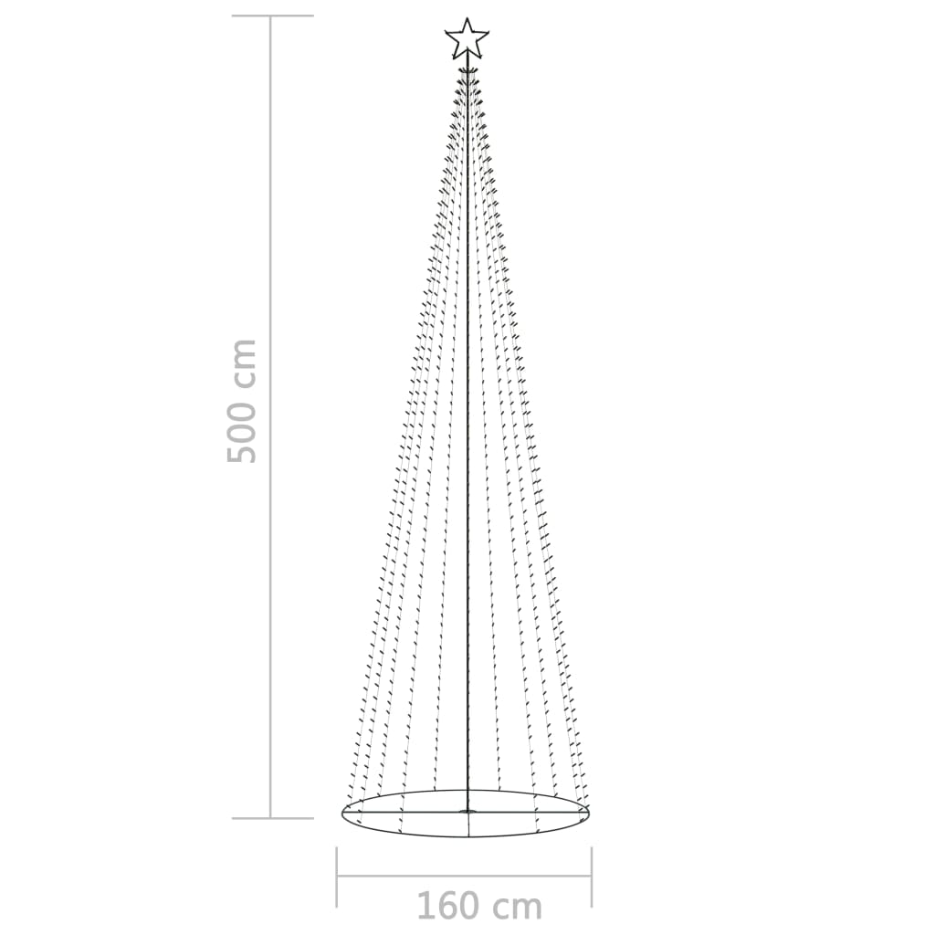 vidaXL Juletre kjegle 752 fargerike lysdioder 160x500 cm