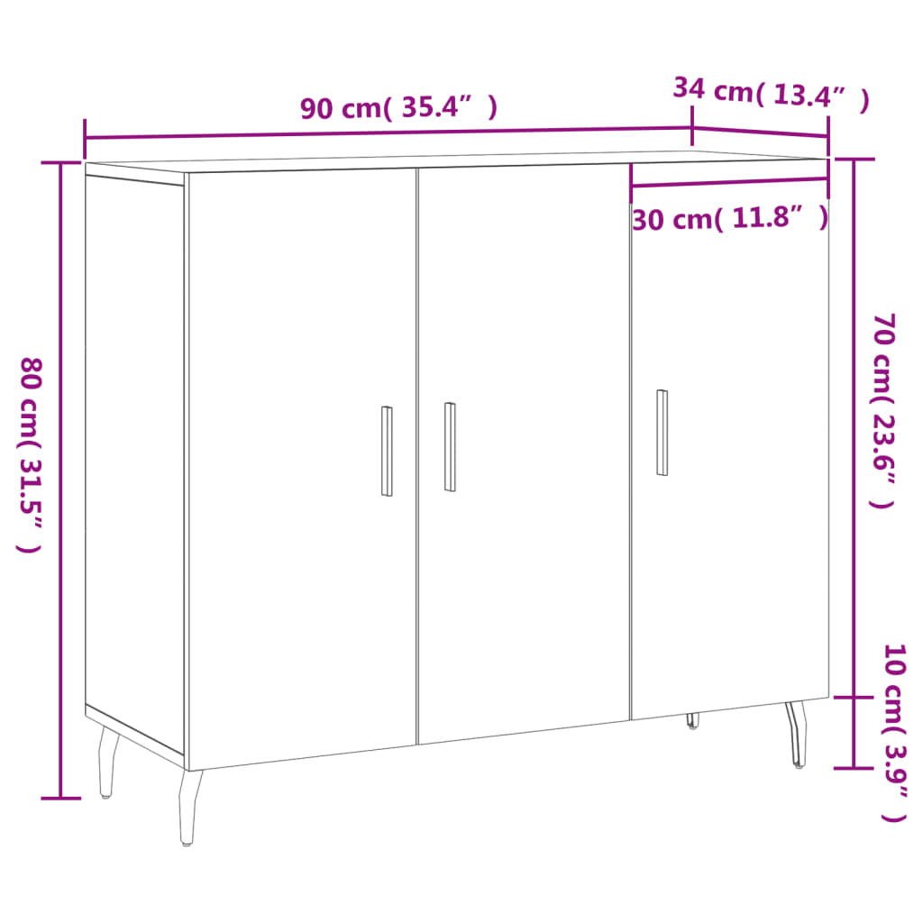 vidaXL Skjenk grå sonoma 90x34x80 cm konstruert tre