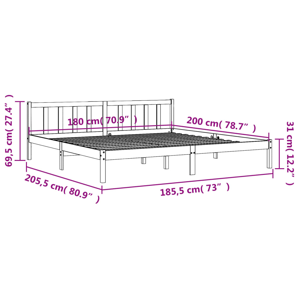 vidaXL Sengeramme uten madrass voksbrun 180x200 cm heltre furu