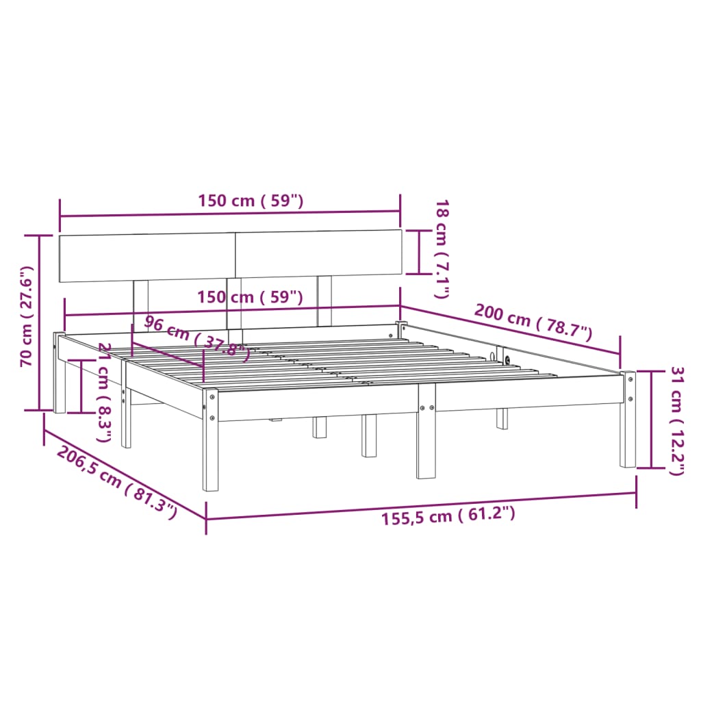 vidaXL Sengeramme svart heltre furu 150x200 cm UK King