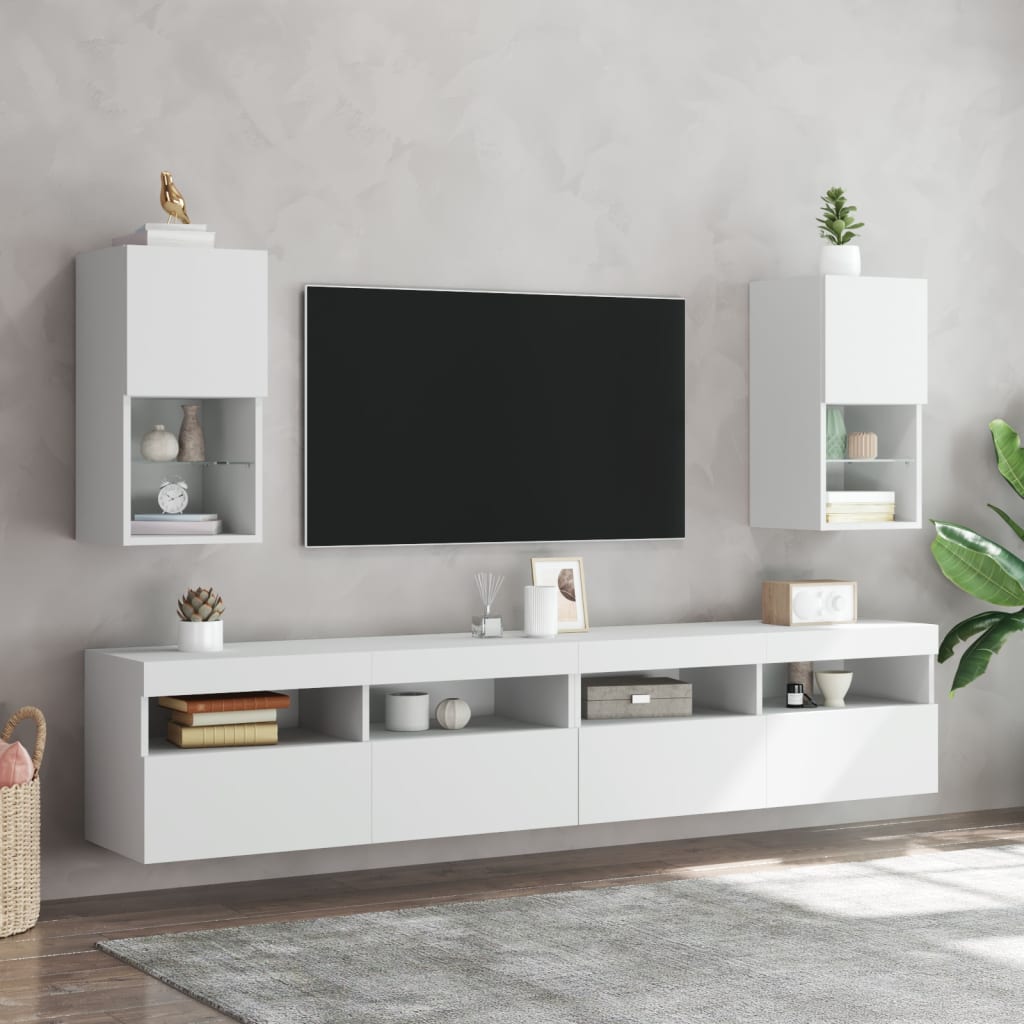 vidaXL TV-benker med LED-lys 2 stk hvit 30,5x30x60 cm