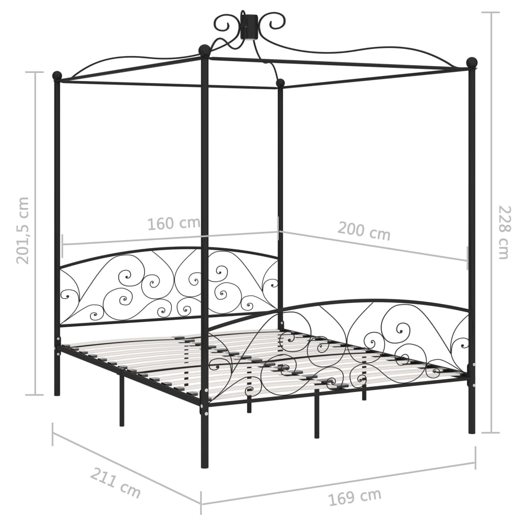 vidaXL Himmelsengeramme svart metall 160x200 cm