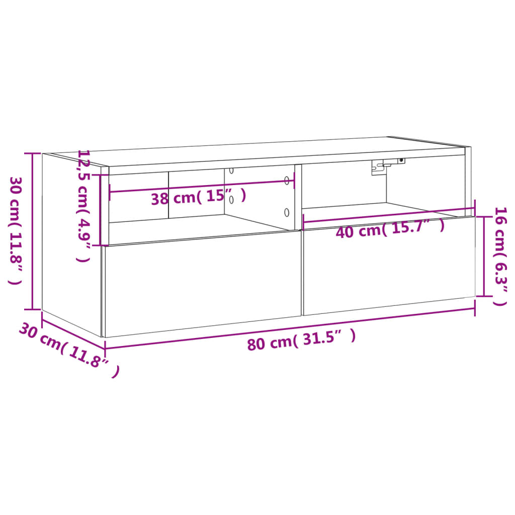 vidaXL Vegghengt TV-benk svart 80x30x30 cm konstruert tre