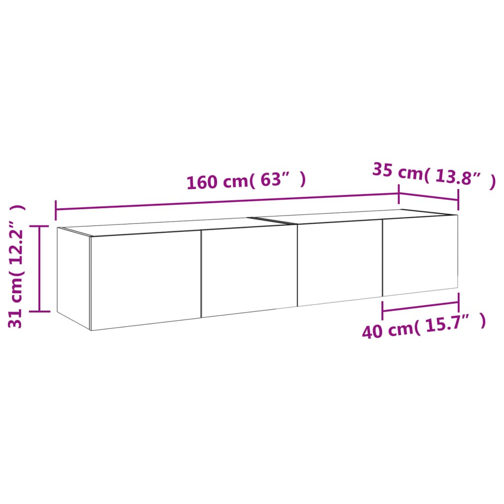 vidaXL Vegghengt TV-benker med LED-lys 2 stk brun eik 80x35x31 cm