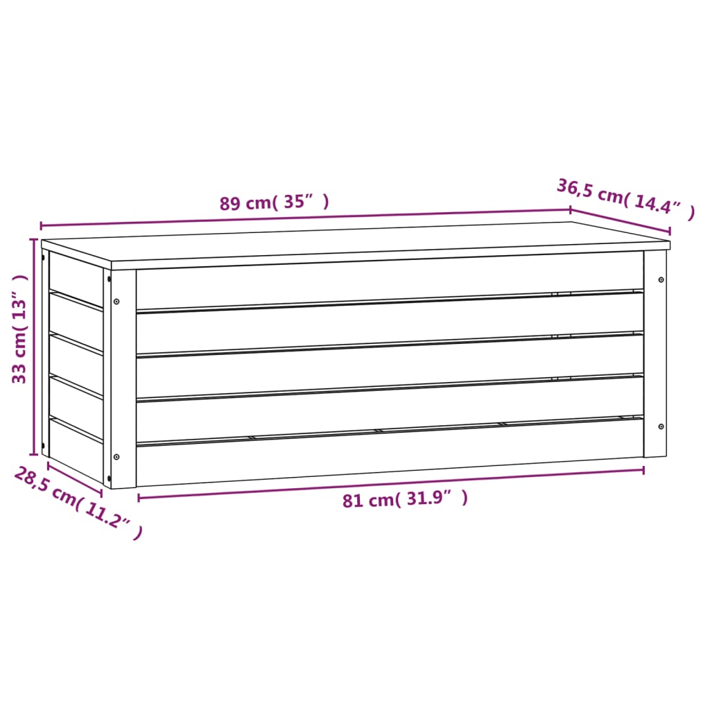 vidaXL Putekasse hvit 89x36,5x33 cm heltre furu