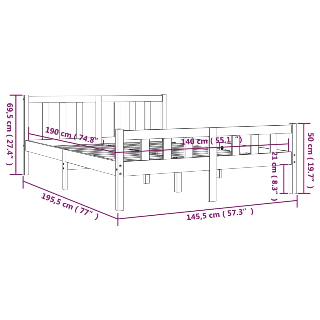 vidaXL Sengeramme honningbrun heltre 140x190 cm