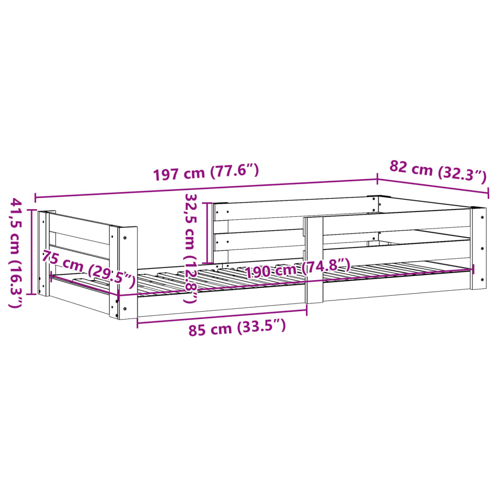 vidaXL Sengeramme uten madrass hvit 75x190 cm heltre furu