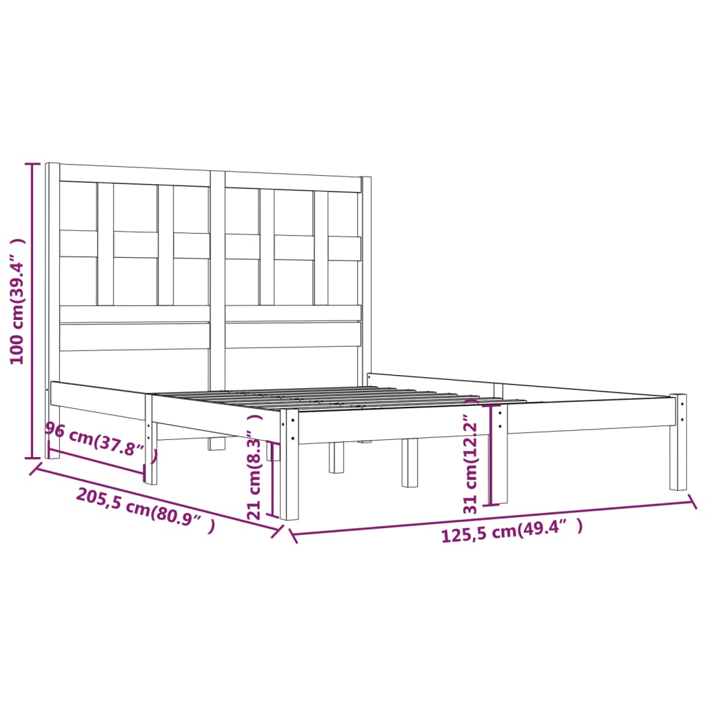 vidaXL Sengeramme hvit heltre furu 120x200 cm