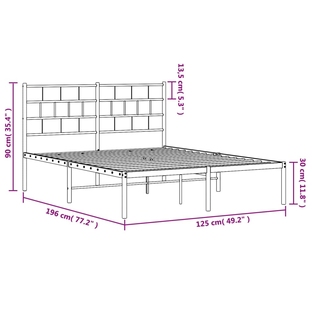 vidaXL Sengeramme i metall med hodegavl svart 120x190 cm