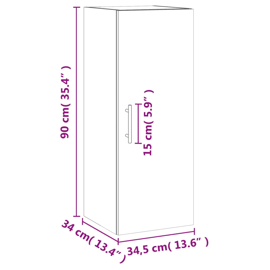 vidaXL Veggskap sonoma eik 34,5x34x90 cm