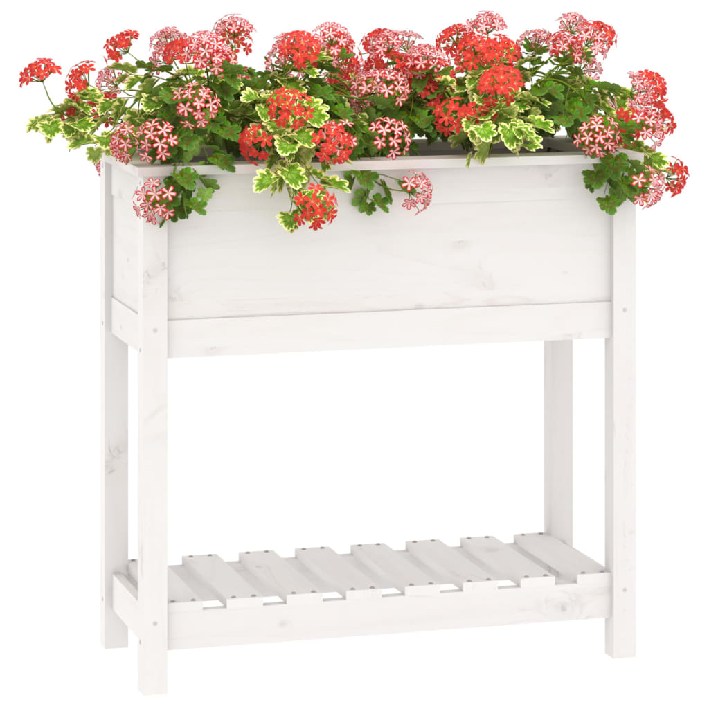 vidaXL Plantekasse med hylle hvit 82,5x34,5x81 cm heltre furu