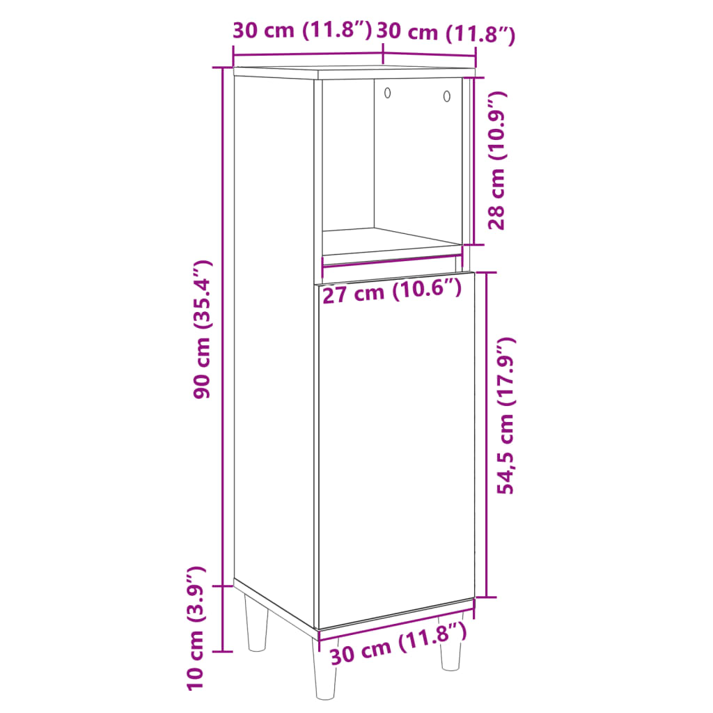 vidaXL Baderomsskap sonoma eik 30x30x100 cm konstruert tre