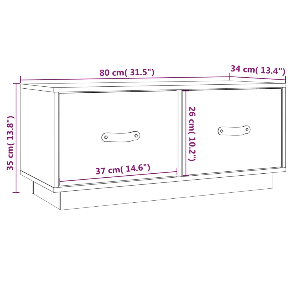 vidaXL TV-benk hvit 80x34x35 cm heltre furu