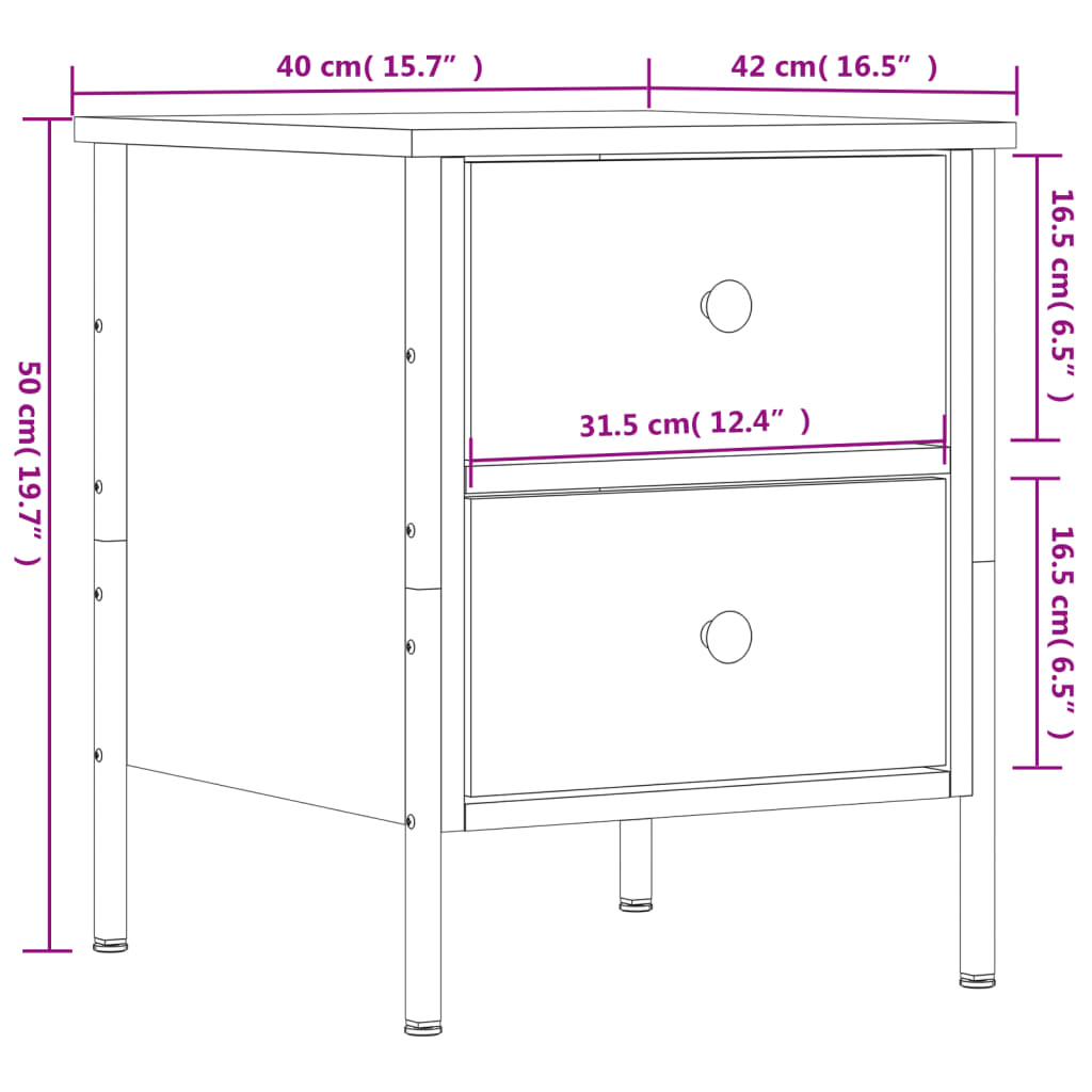 vidaXL Nattbord svart 40x42x50 cm konstruert tre