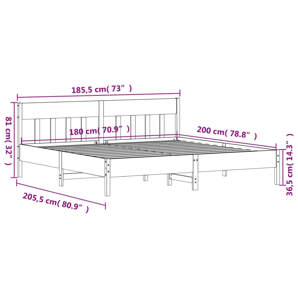 vidaXL Sengeramme uten madrass hvit 180x200 cm heltre furu