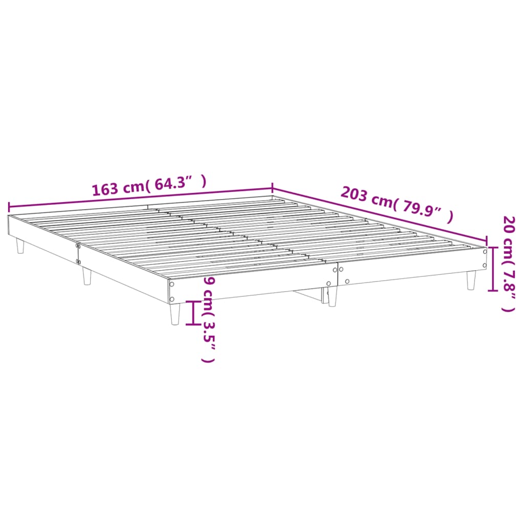 vidaXL Sengeramme grå sonoma 160x200 cm konstruert tre