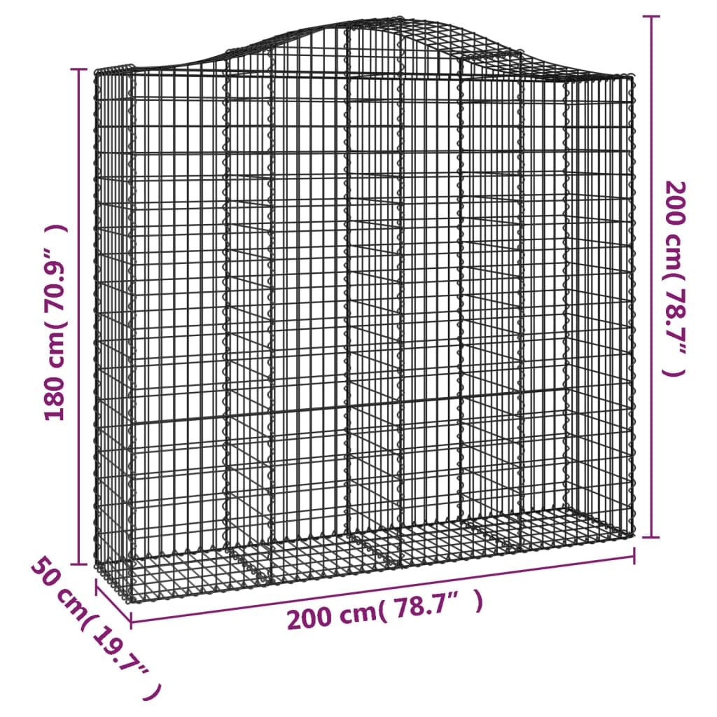 vidaXL Gabionkurver buede 25 stk 200x50x180/200 cm galvanisert jern