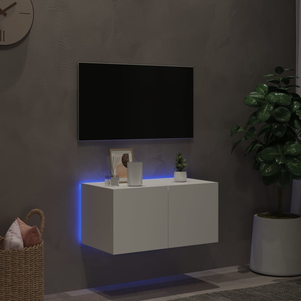 vidaXL Vegghengt TV-benk med LED hvit 60x35x31 cm