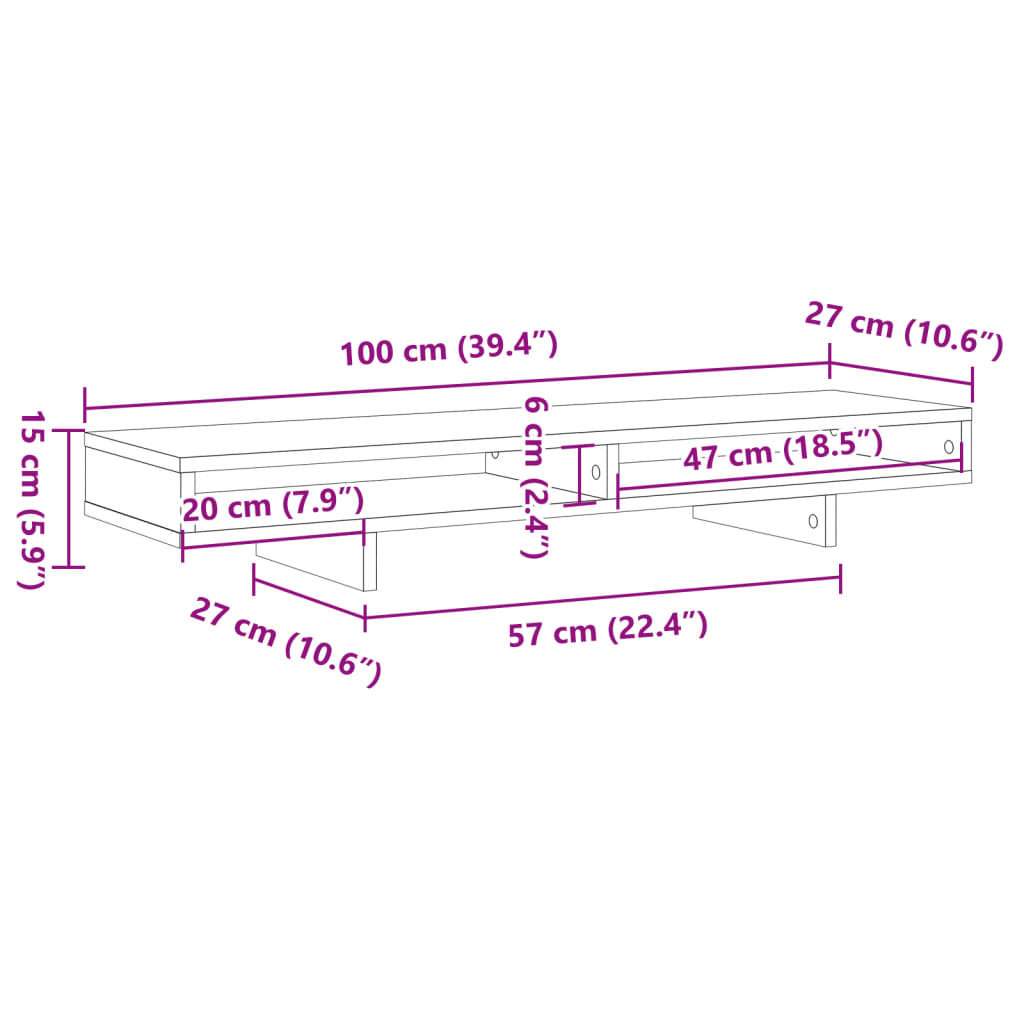 vidaXL Skjermstativ artisan eik 100x27x15 cm konstruert tre