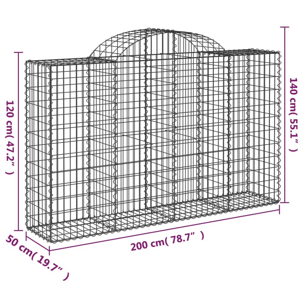 vidaXL Gabionkurver buede 9 stk 200x50x120/140 cm galvanisert jern