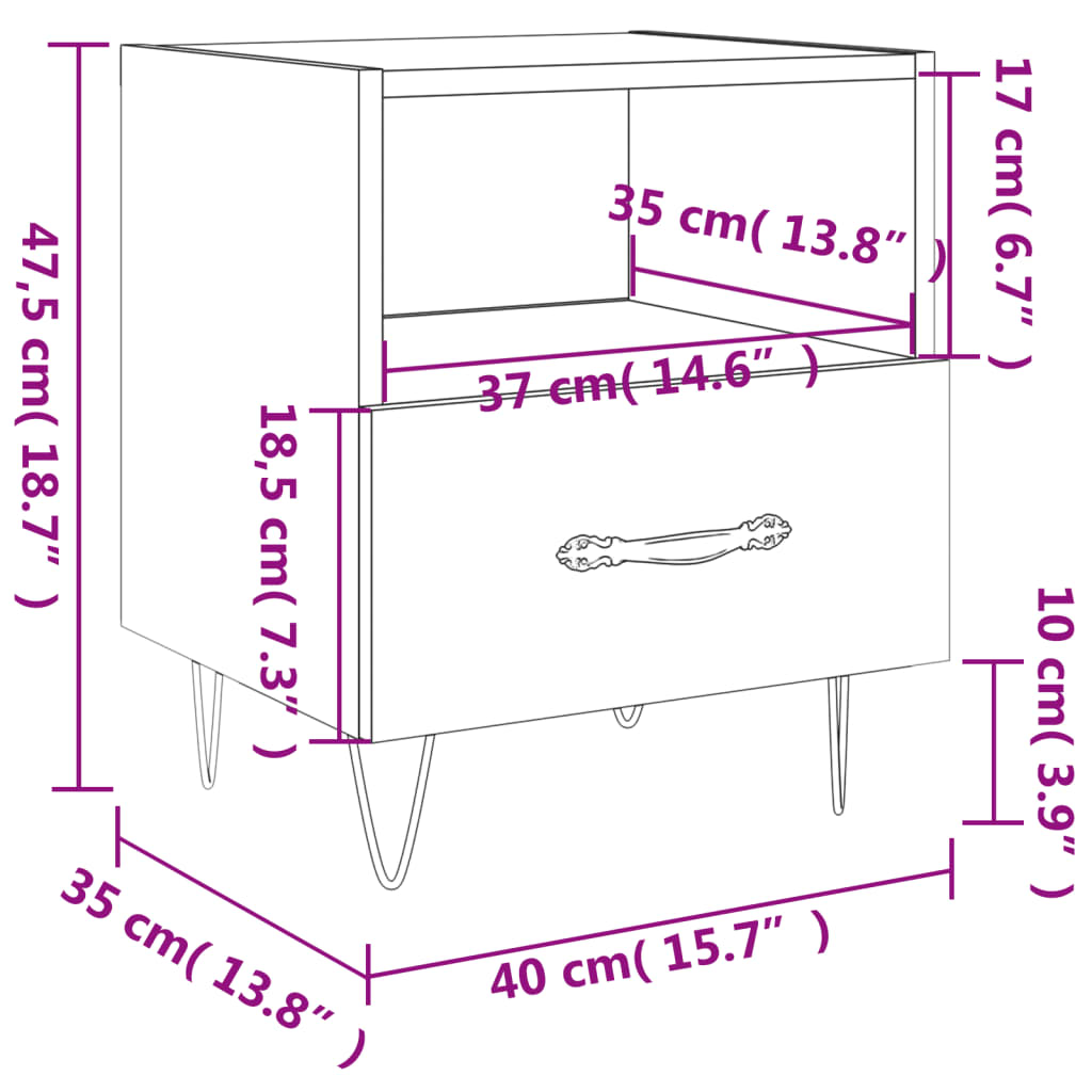 vidaXL Nattbord 2 stk betonggrå 40x35x47,5 cm konstruert tre