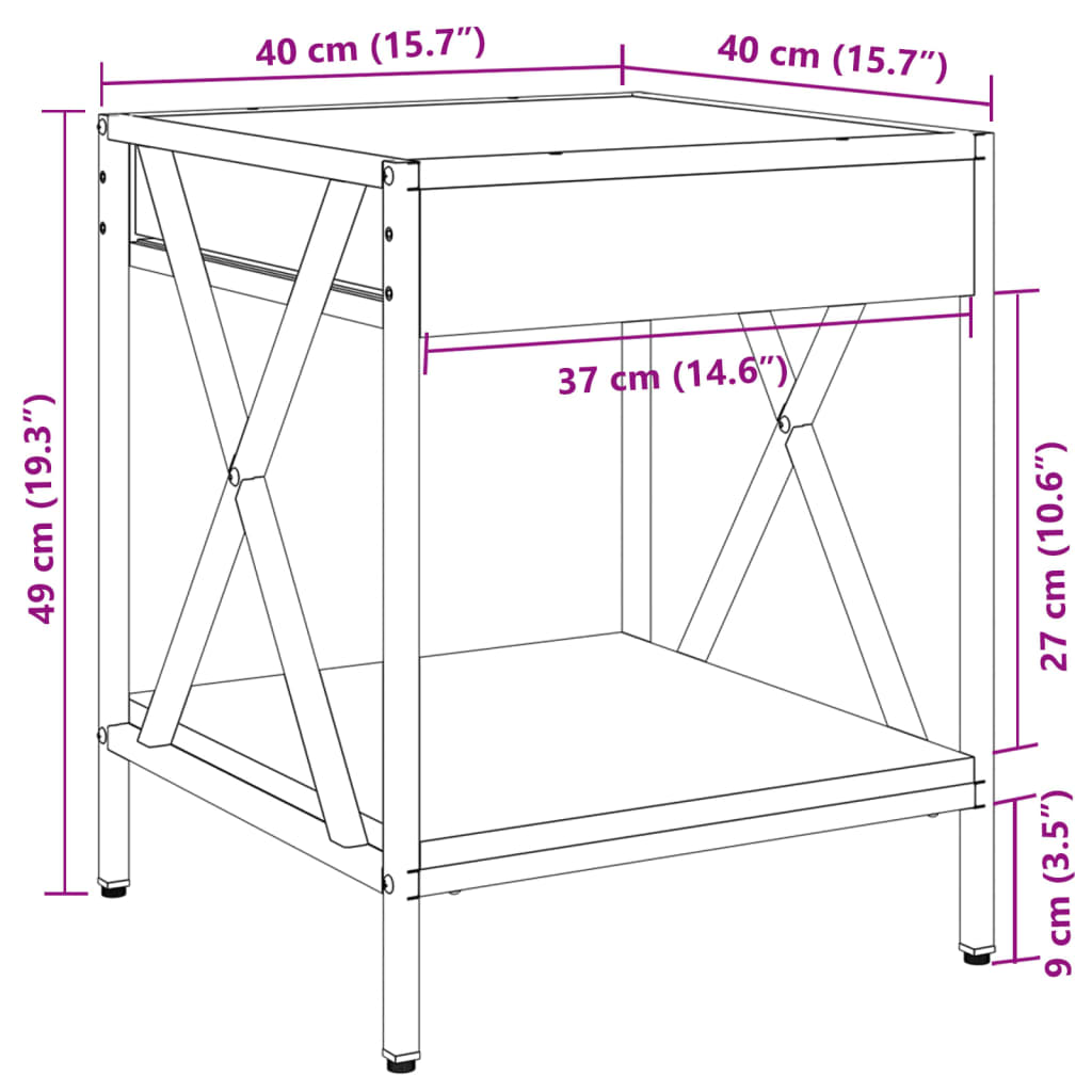 vidaXL Salongbord med Infinity LED brun eik 40x40x49 cm