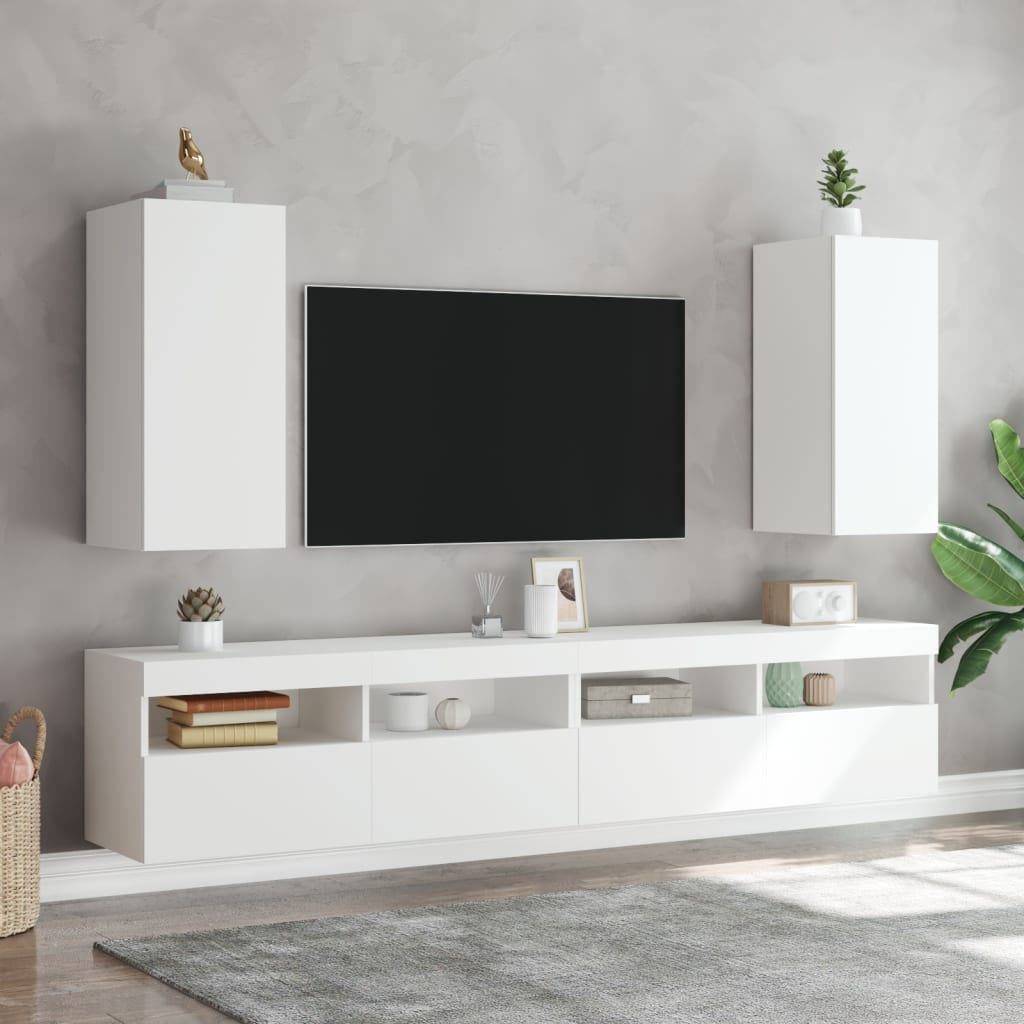 vidaXL Vegghengte TV-benker med LED 2 stk hvit 30,5x35x70 cm