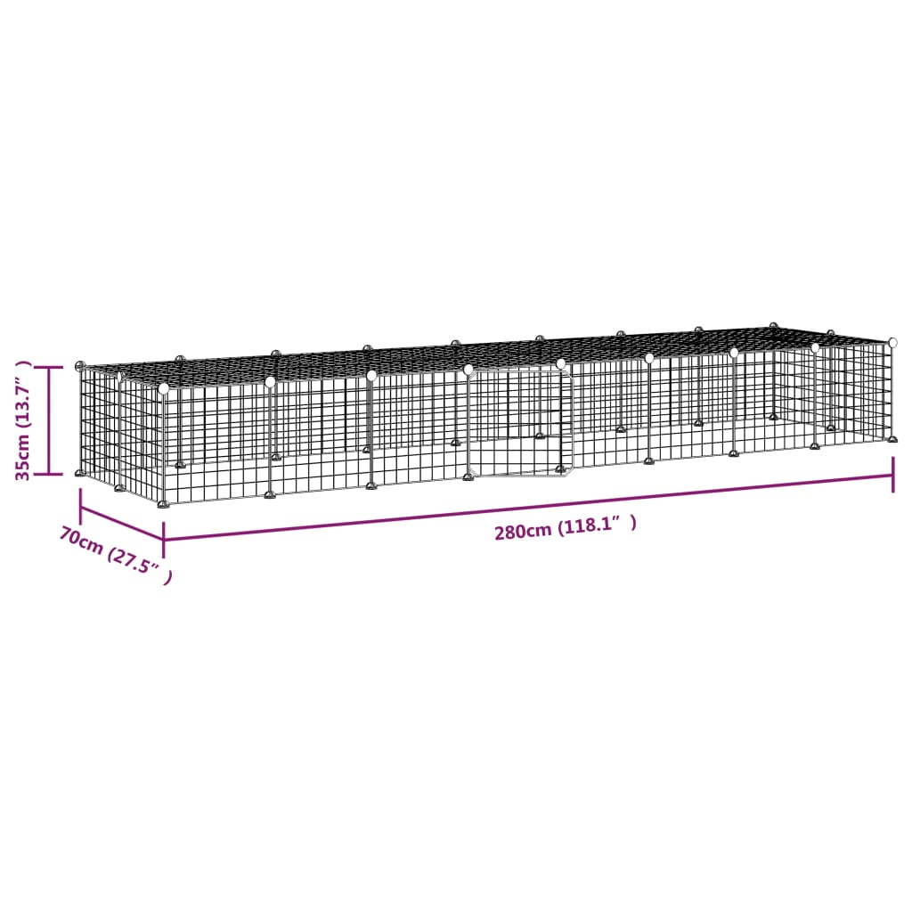 vidaXL Dyrebur 36 paneler med dør svart 35x35 cm stål