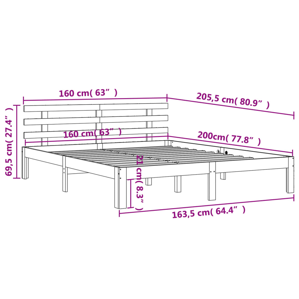 vidaXL Sengeramme uten madrass voksbrun 160x200 cm heltre furu